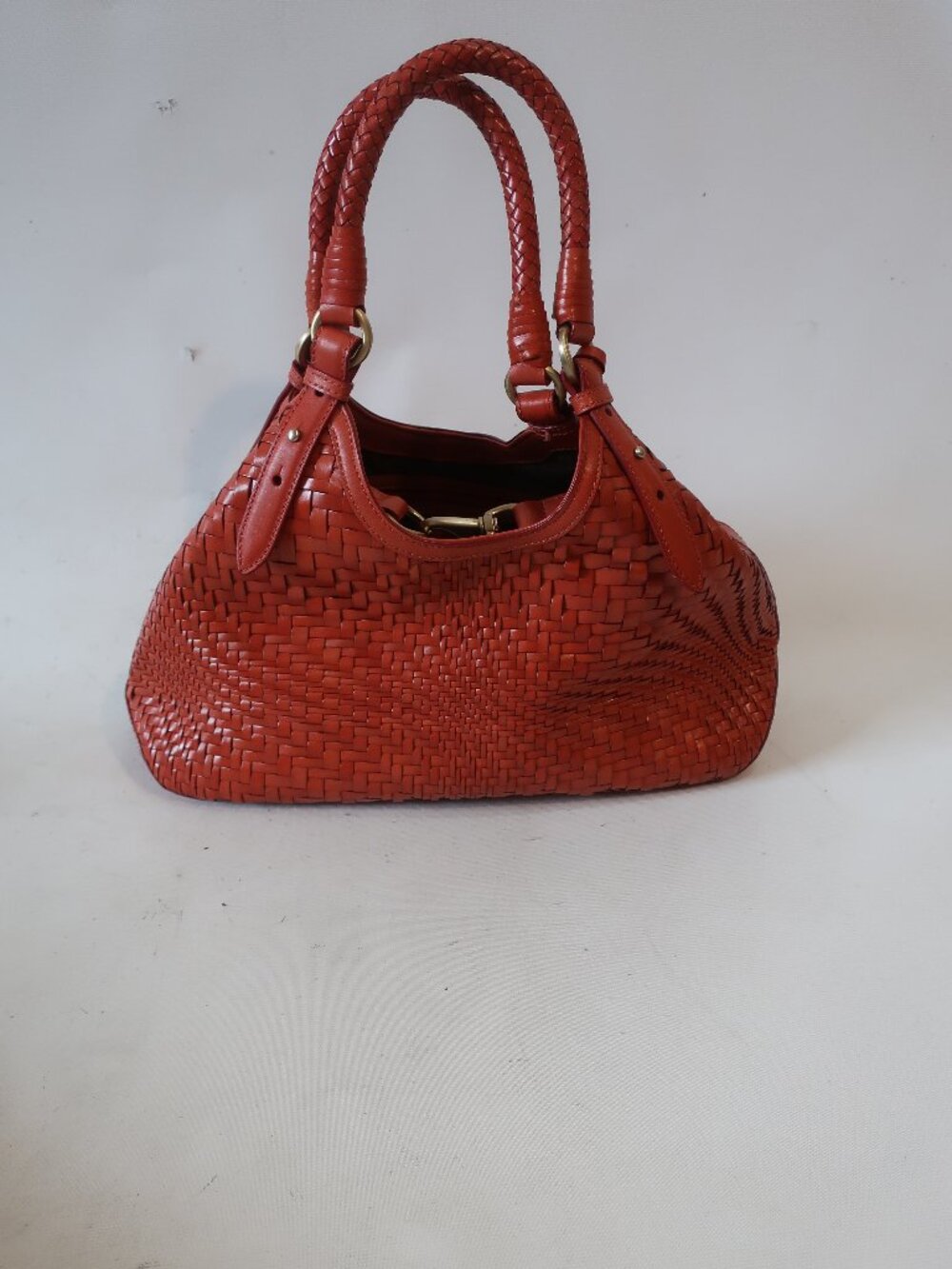 Women Cole Haan Orange Woven Leather Handbag